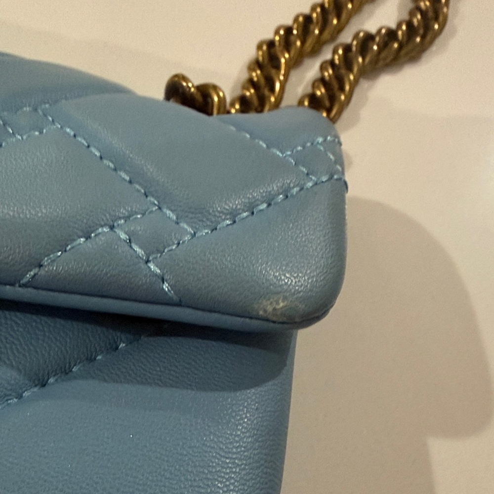 Kurt Geiger Mini Kensington Light Blue Quilted Leather Crossbody with Gold Chain - Picture 6 of 15